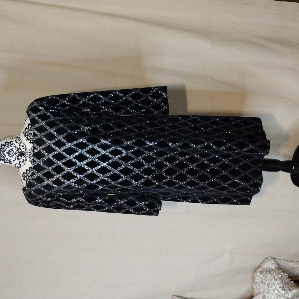 Vintage 70's JH Evenings Silver Sparkle Black Velvet Midi Dress Sz 14 Stretchy